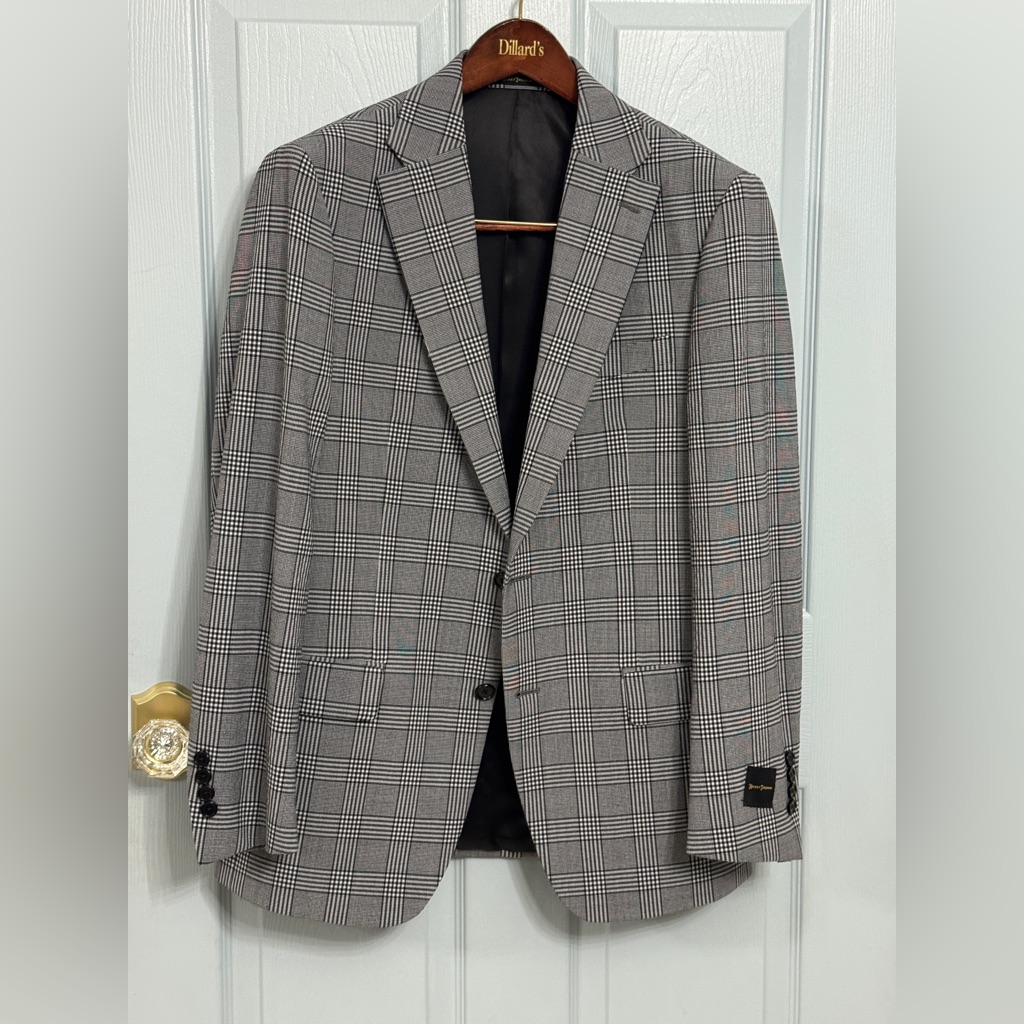 Hickey Freeman Black Gray Plaid Wool Suit Jacket Blazer 40r Nwt